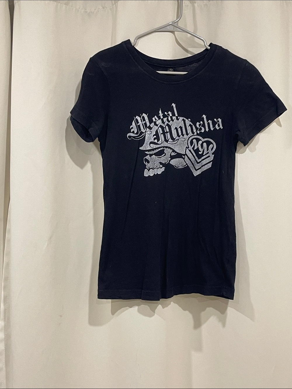 Metal Mulisha Black Tee with Silver Skull Graphic